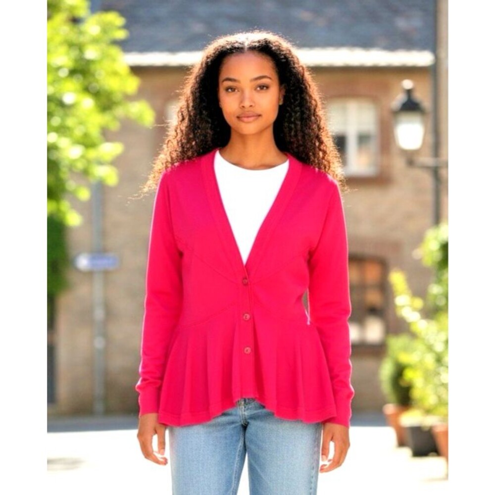 Cha Cha Vente NEW womens hot pink button sz M long sleeve asymetrical cardigan